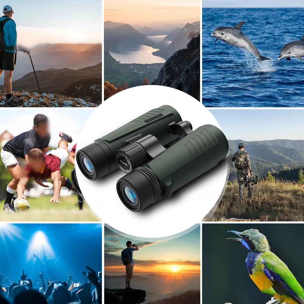 Binocolo professionale dotato di prismi Bak4 e obiettivo grandangolare per escursionismo, bird watching, campeggio, viaggi, attività all'aperto, colore nero e verde, 8 x 42 (10 x 42 verde)
