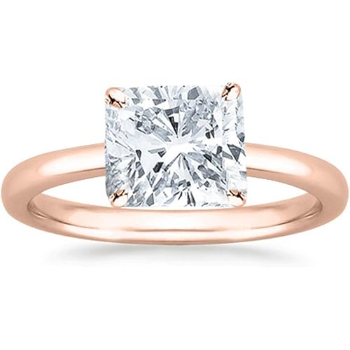 14K White Gold 1 to 5 Carat Lab Grown Solitaire Cushion Cut IGI CERTIFIED Diamond Engagement Ring (E-F Color VS1-VS2 Clarity)