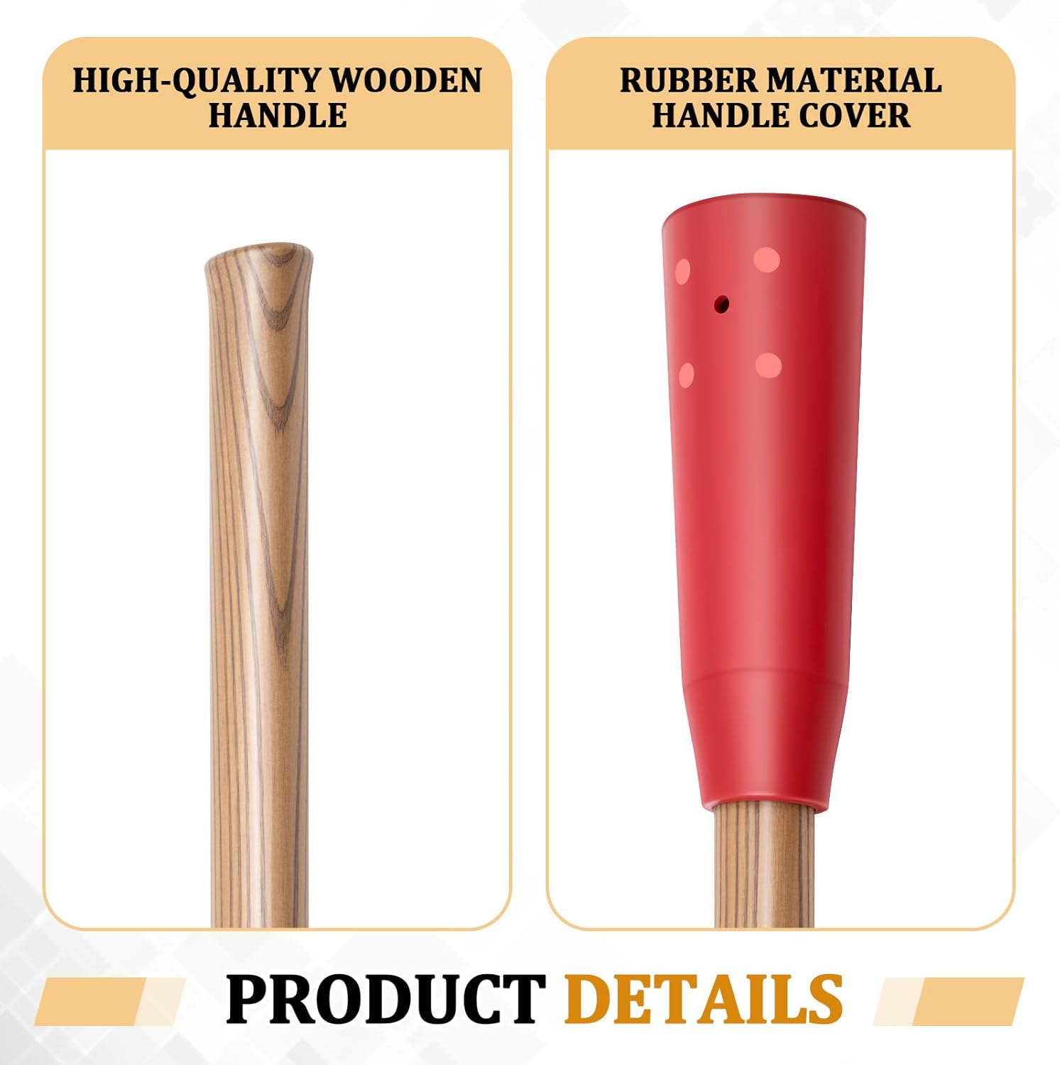 Lasnten 2 Pack 36" Wooden Pickaxe Handle with Rubber End Replacement Mattock Railroad Clay Pick Handle for Chopping Soil, Farm, Gardening, Landscaping