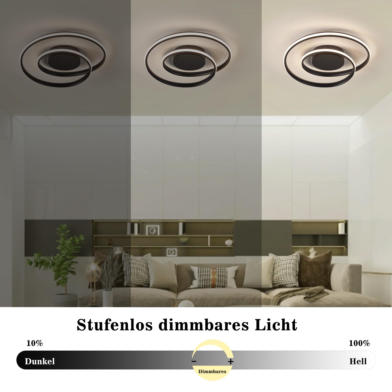 Sky angle Plafoniera LED Intelligente - Dimmerabile Tramite Telecomando e App, 28W Colore Regolabili 2500 LM 48 CM, per Camera da Letto Soggiorno (Nero, Controllo vocale intelligente)