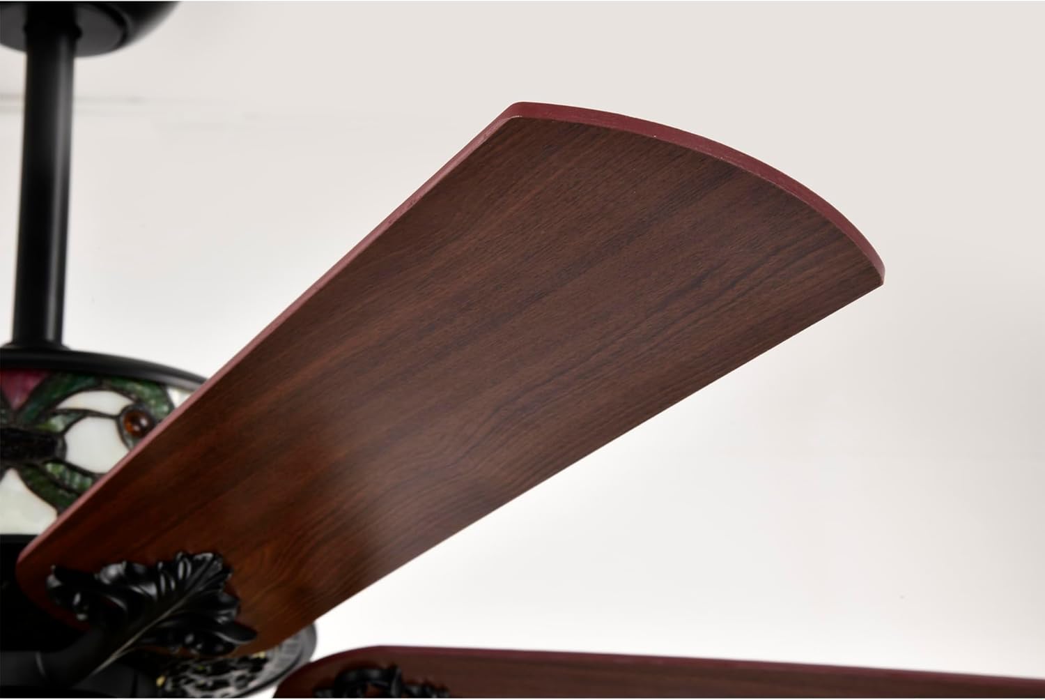 Elke Black Tiffany Style Two Tiered Lighted Ceiling Fan White and Green Shade with Remote Control