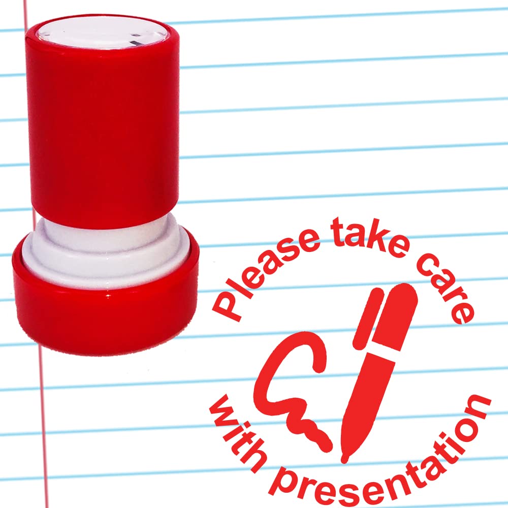 School Stamps Red Please Take Care With Presentation Teacher Stamp. Self-Inking, 22Mm, Reinkable, Quality Stamper For Marking. Ink*
