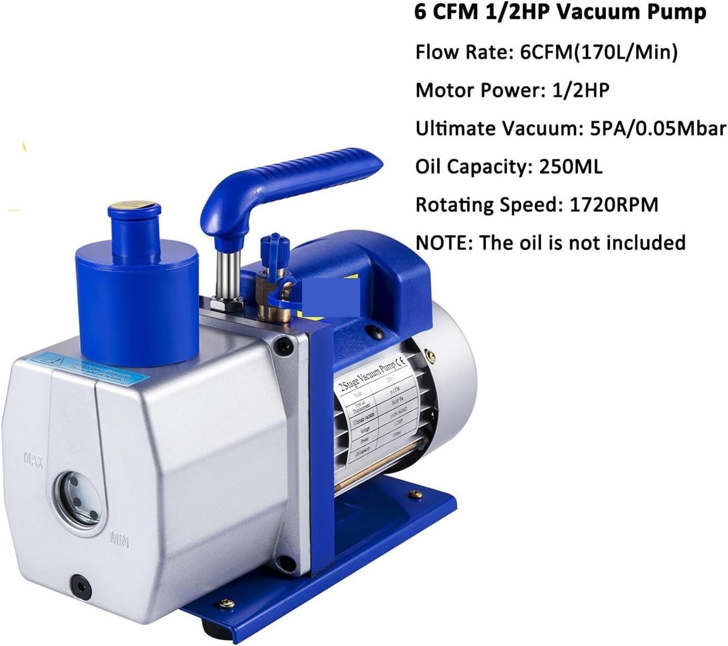 Pompa per vuoto a doppio stadio per impianti HVAC, portata 6-10 CFM, per condizionamento e refrigerazione. (6CFM1-2HP)