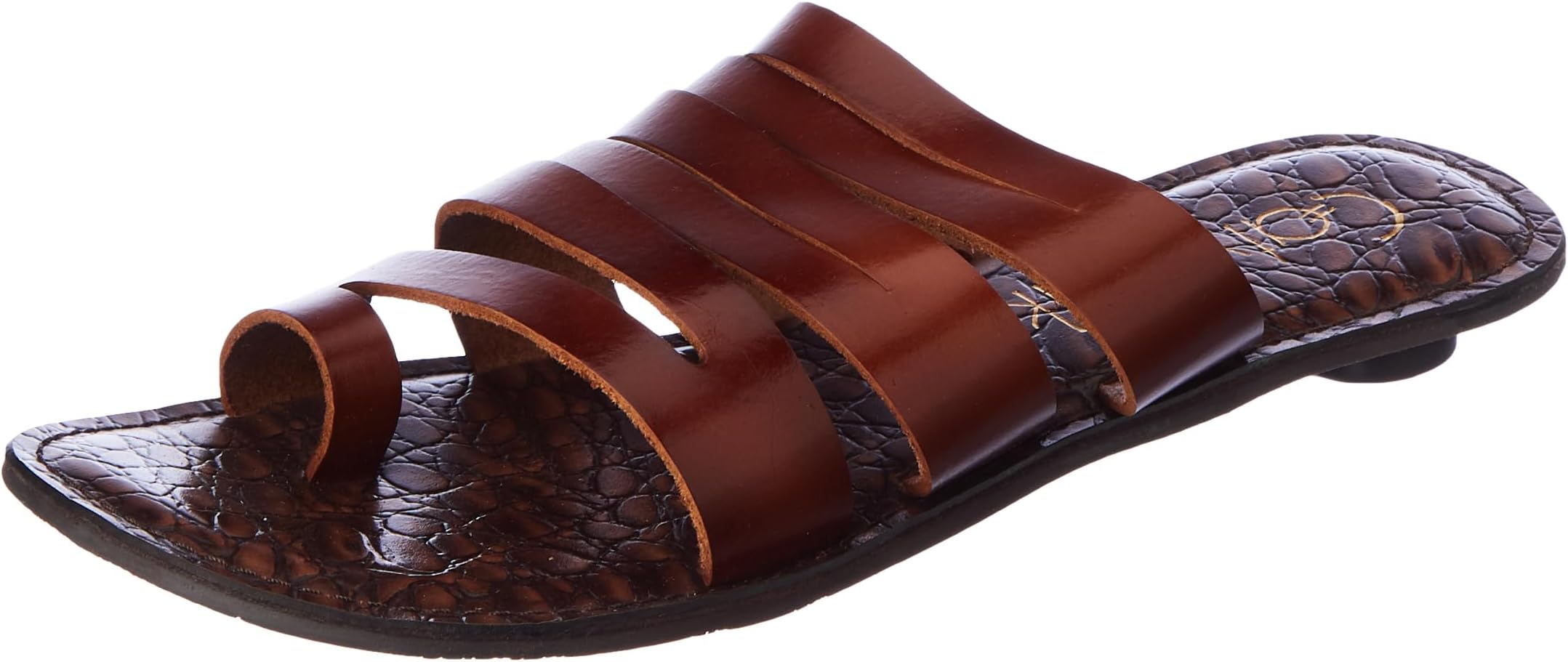 Catwalk Women's Leather Strappy Toe Ring Slip Ons Sandal