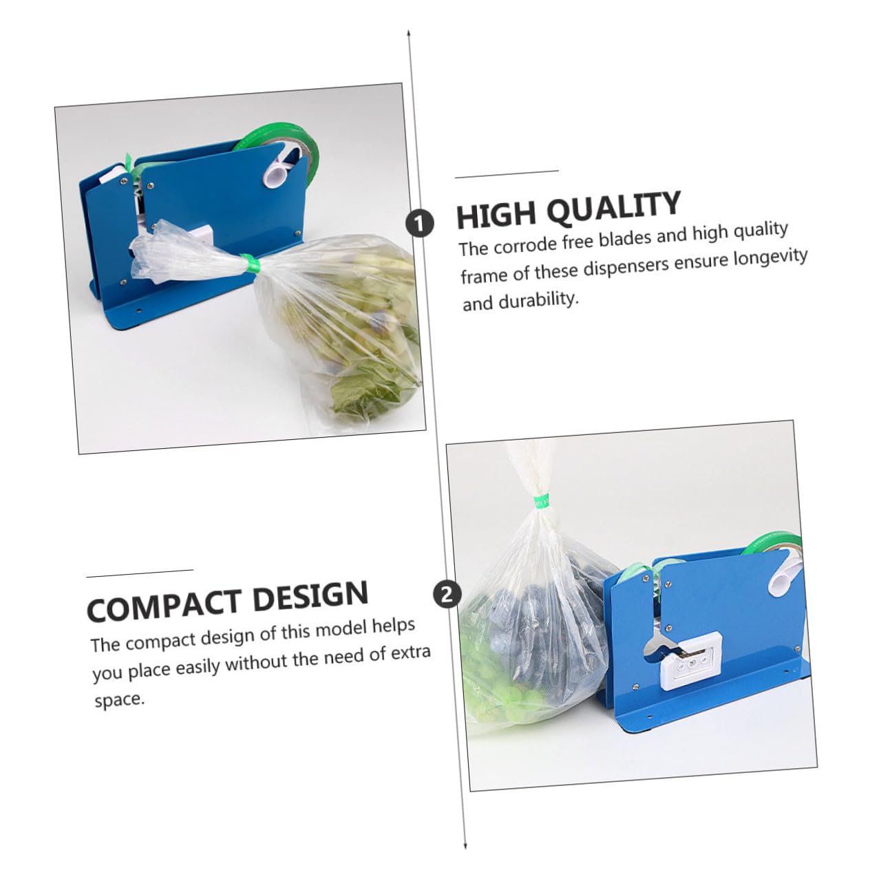 GALPADA 9 pezzi Distributore Nastro Adesivo Portatile con Taglierina Integrata Macchina Sigillatrice Sacchetti per Alimenti Buste e Prodotti Industriali con Nastro Blu e Rosso