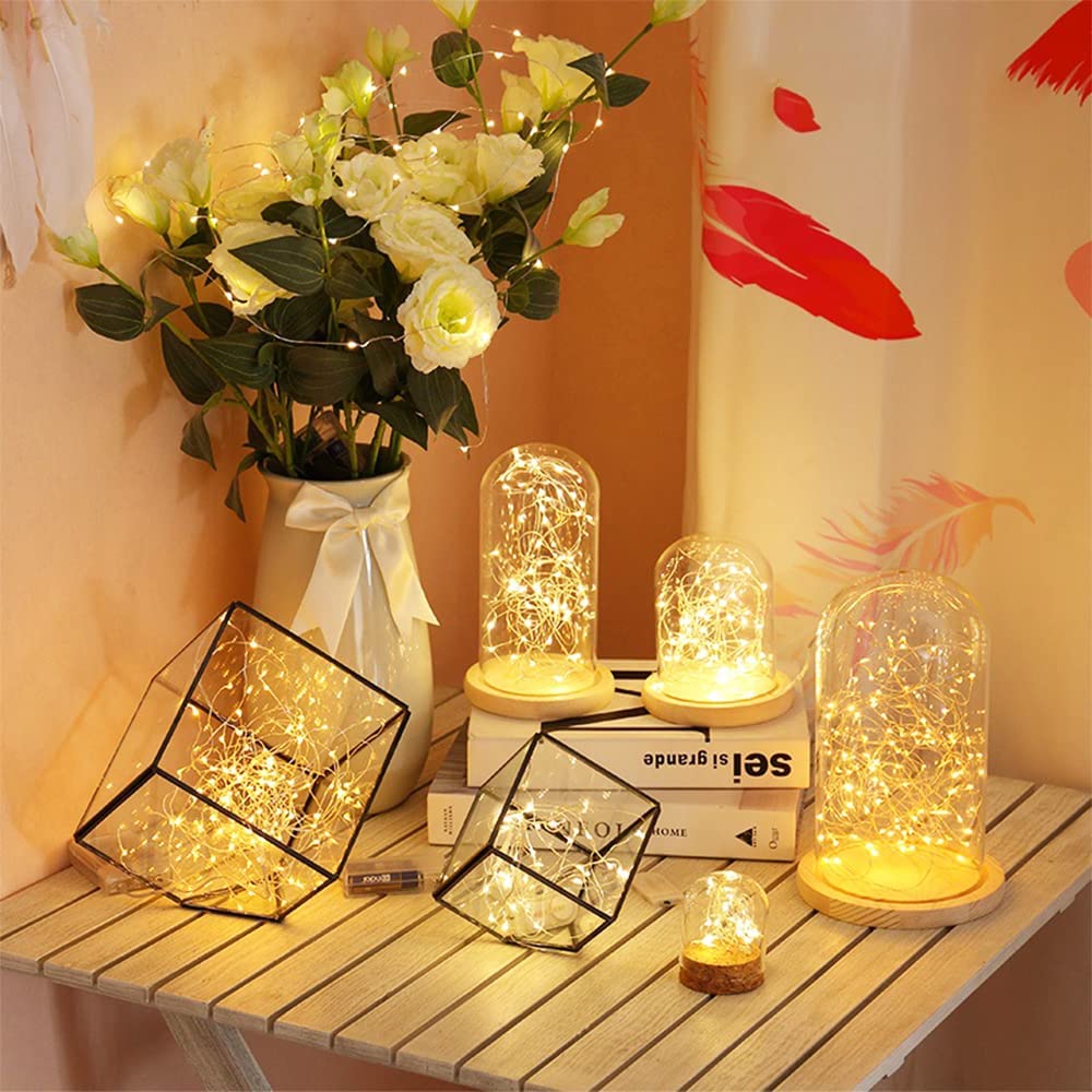 EHWINE - Juego de 24 luces LED de hadas para dormitorio, 7 pies, 20 luces LED de batería, luces de luciérnaga impermeables para decoración de bodas, fiestas, Navidad, blanco cálido
