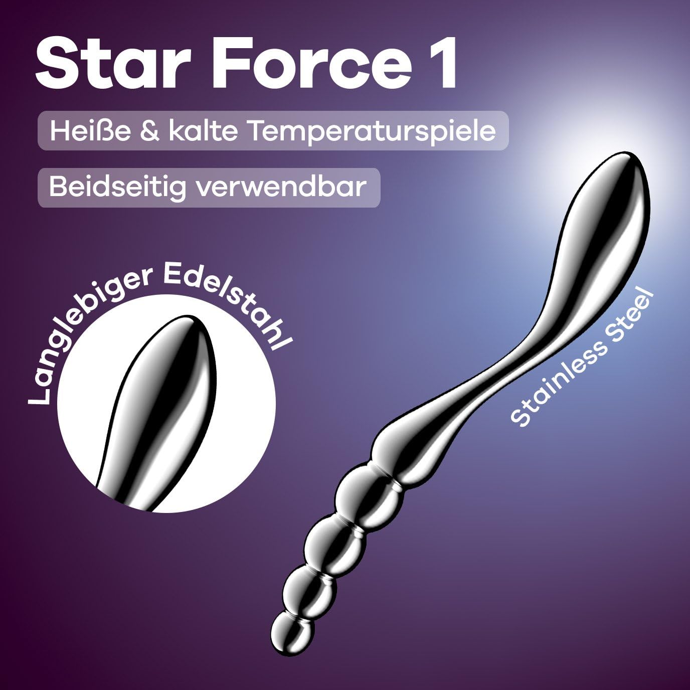 Satisfyer Star Force 1, dildo | sex toy unisex per adulti in acciaio inossidabile | con struttura a sfere | sex toy per giochi con le temperature | dildo in metallo per punto G