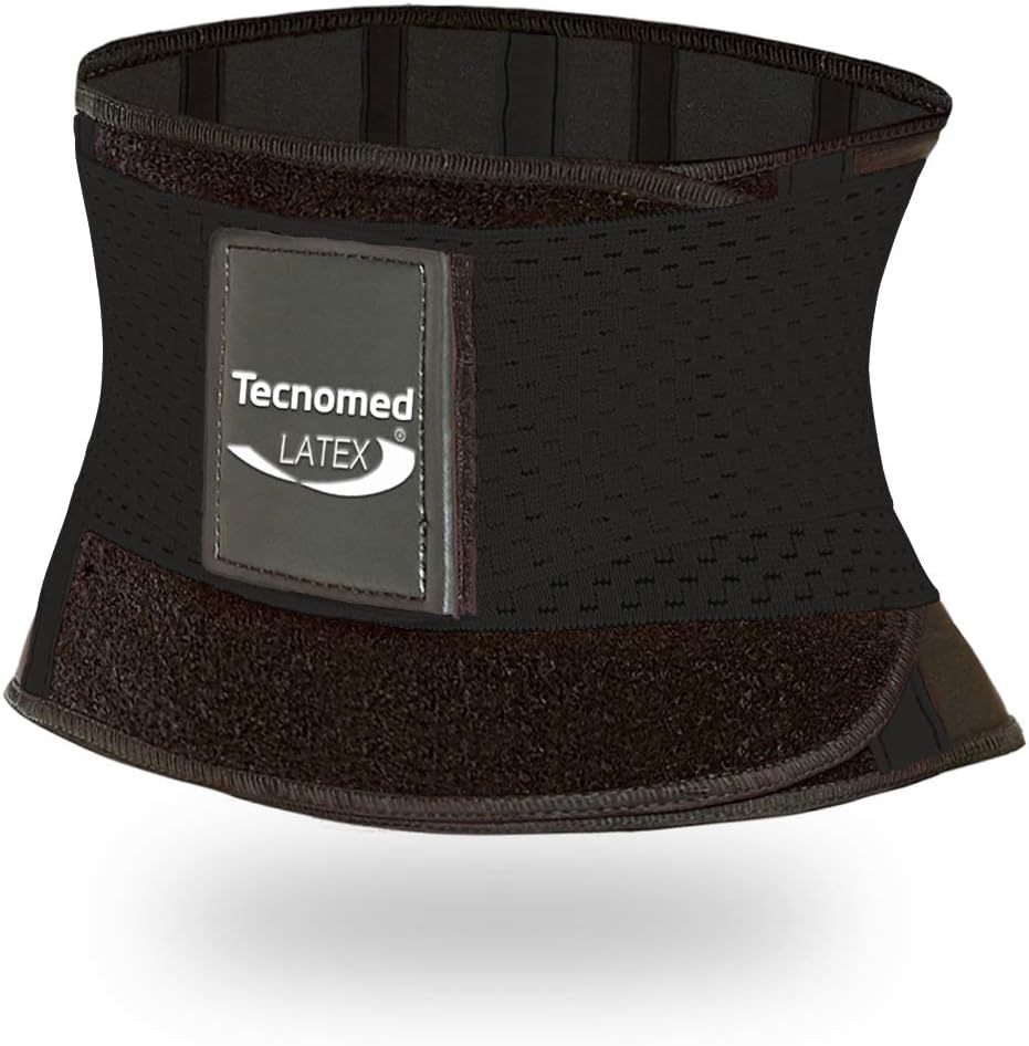 Tecnomed Latex Back Support Belt for Men & Women - Waist Lumbar Support Lower Back Brace for Lower Back Pain Relief Black