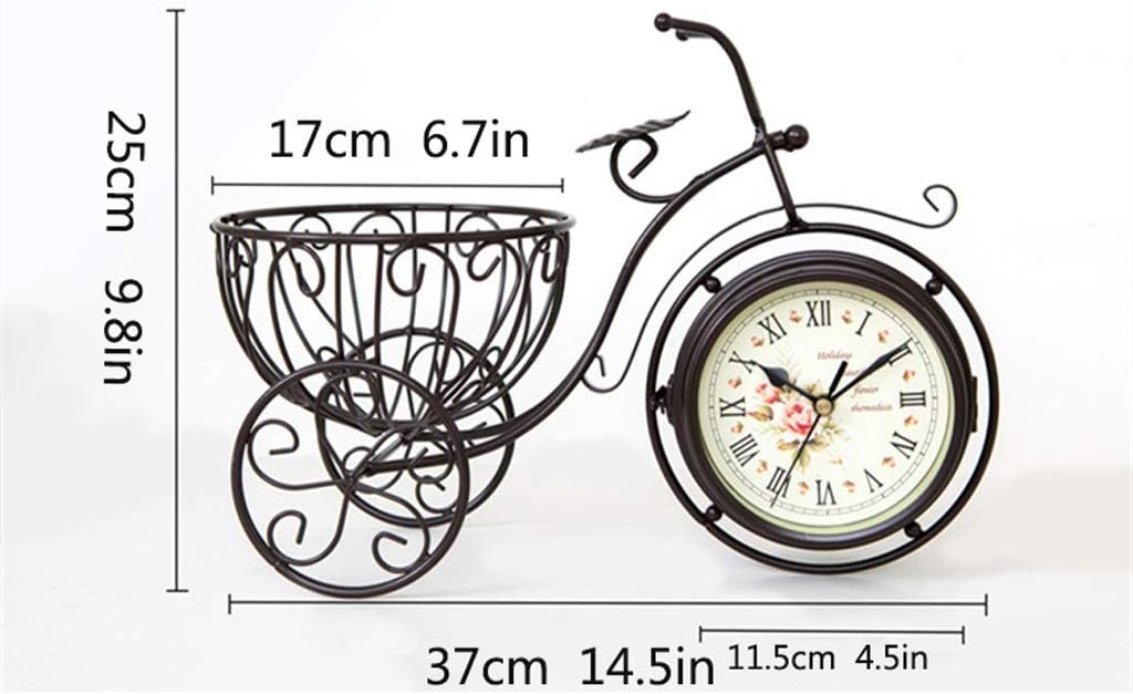 Small Decorative Table Clock Home Iron Art Three-Wheeled Bicycle Table Clock Garden Living Room Double-Sided Silent Table Clock Gift Ornaments Table Clock