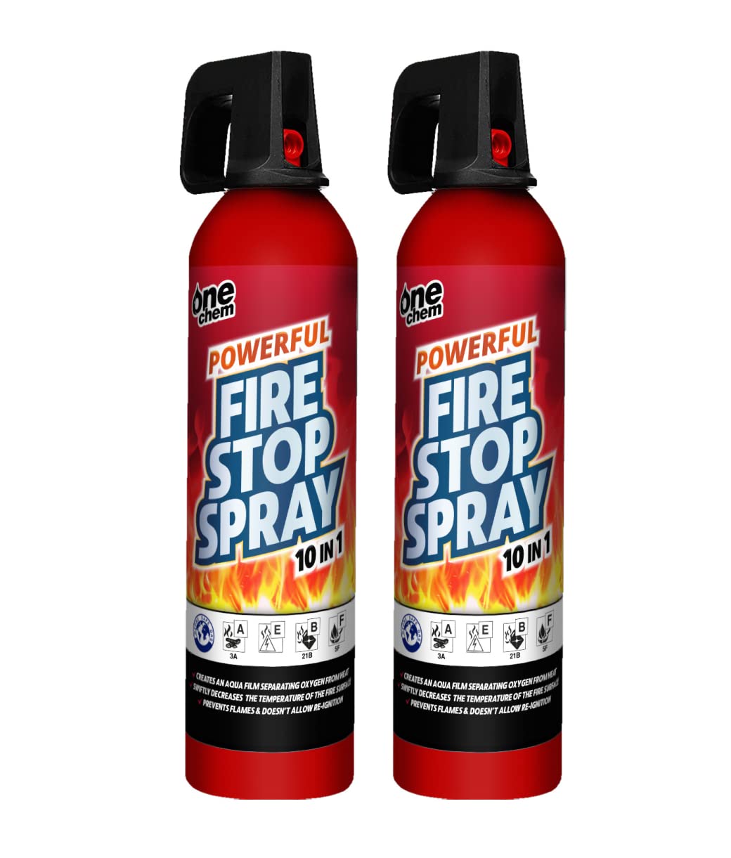 One Chem - 2 x 750g Fire Stop Spray - For Home, Kitchen, Car, Caravan, Camping - 10 in 1 fire extinguisher - Non-toxic