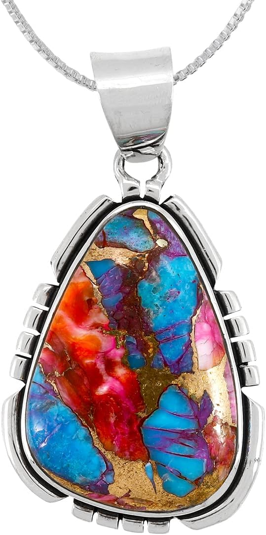 Turquoise Pendant Necklace 20" Sterling Silver 925 Genuine Gemstones (Choose Color)