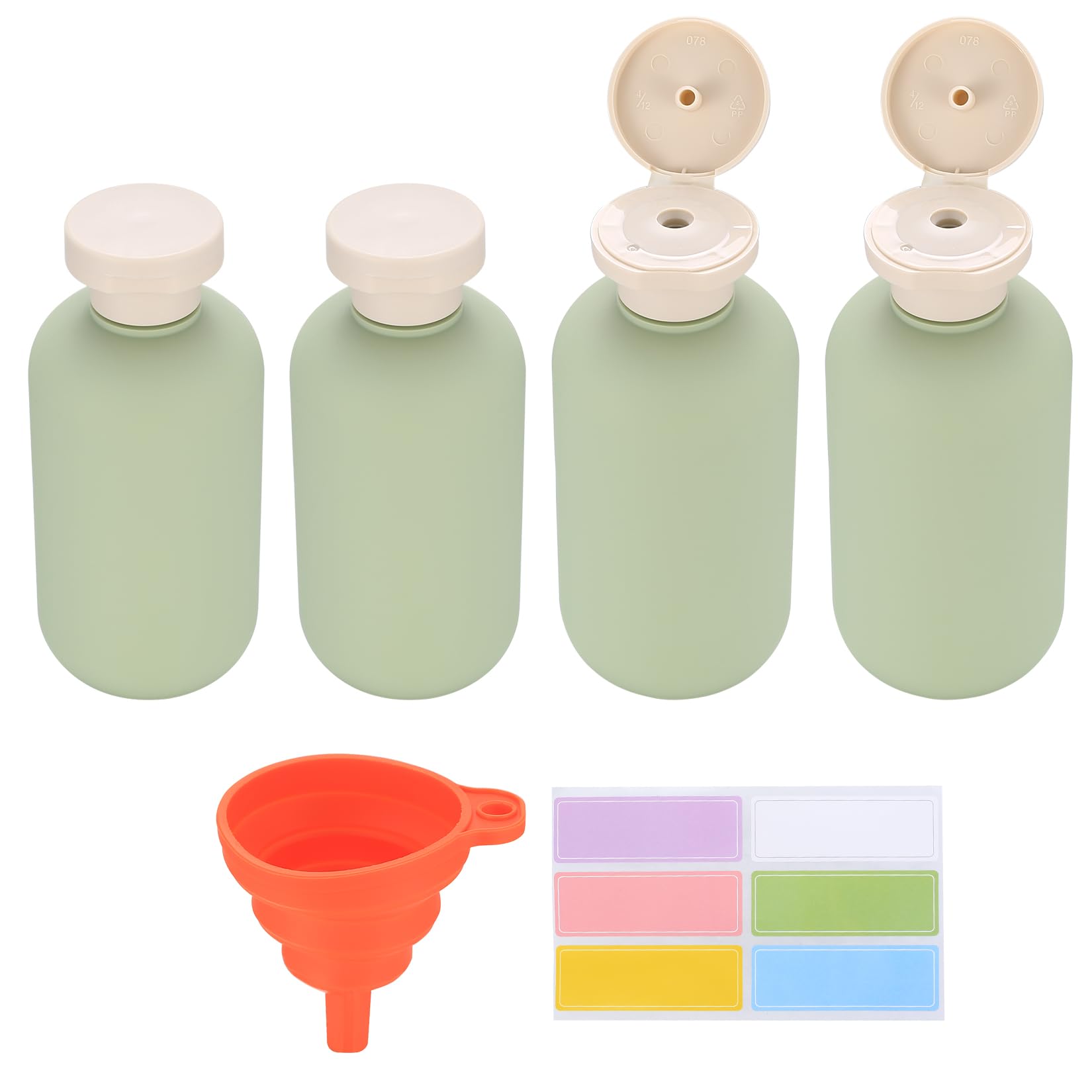 4 Piezas Botes Viaje Rellenables 200ml, Botellas de Viaje para Champú, Botes de Viaje, Botellas de Champú y Acondicionador Exprimibles con Tapa Abatible para Loción Cosméticos