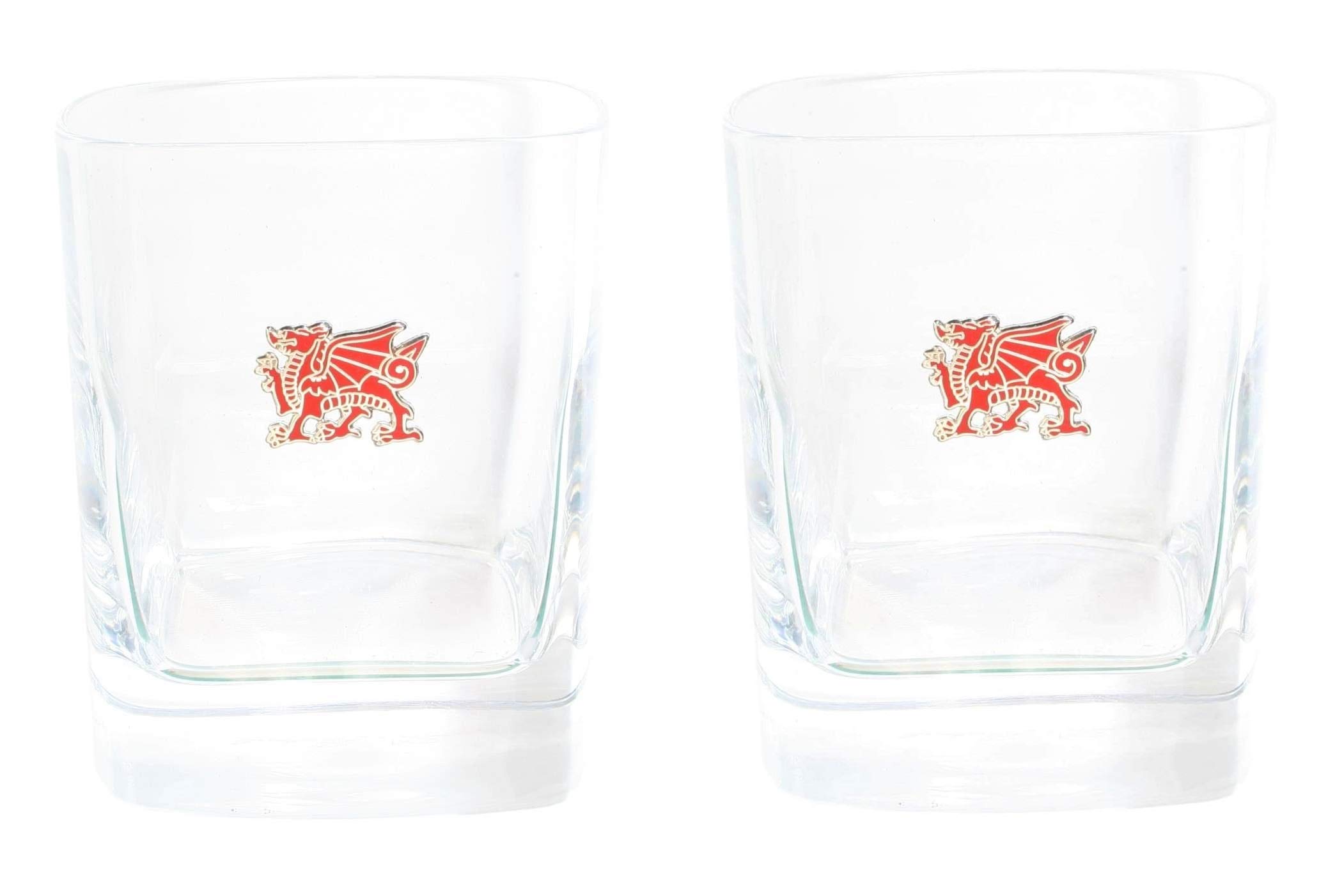 Gamekeepers Cottage gifts Red Welsh Dragon Pair of Crystal Tumblers WT Whiskey Glasses Boxxed Gift 491