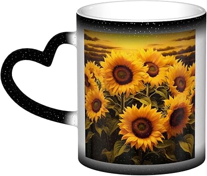 11oz Ceramic Coffee Cup Color Changing Mug Funny Magic Heat Sensitive Cups Hot Cocoa Tea Milk Mugs Sunflowers Drinks Cup for Birthday Anniversary Christmas Gift