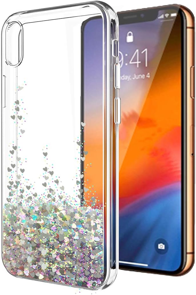 iPhone XR Case,iPhone XR Glitter Case for Women Girls,SunStory Moving Shiny Quicksand Glitter and Double Protection with PC Layer and TPU Bumper Case for Apple iPhone XR(6.1") (Silver)