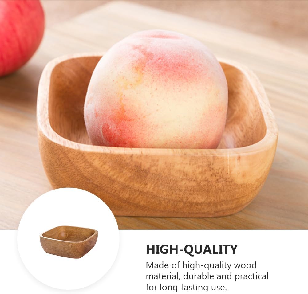 Angoily Wooden Salad Bowl, 1pc Wooden Bowl Serving Wood Fruit Fruit Trays Simple Food Dish Wood Dessert Cosmetic Snack Plate Seasoning Set, Salad Serving