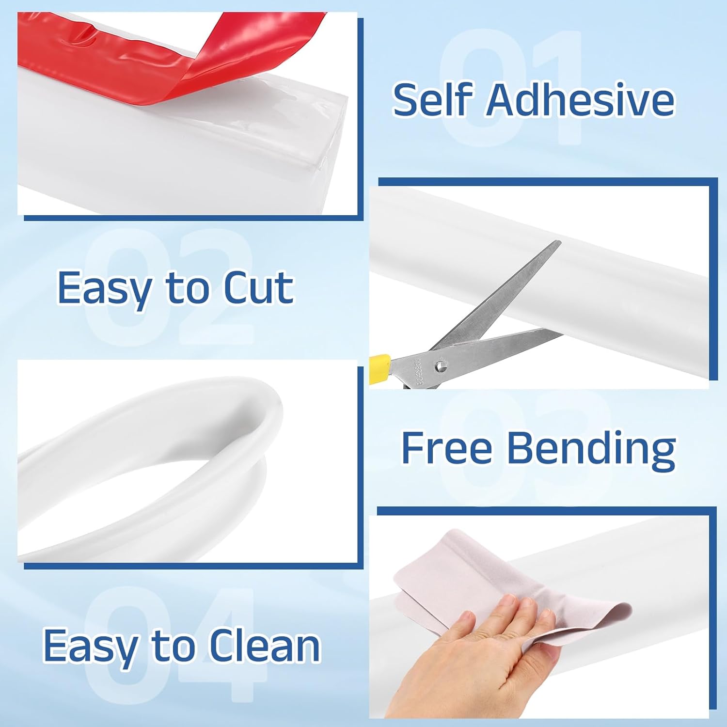 uxcell Flexible Shower Water Barrier, 118" TPE Shower Edge Water Stopper Blocker Splash Guard for Bathtub Sink Washing Machine Dry and Wet Separation, 1.18"W x 1.77"H, White