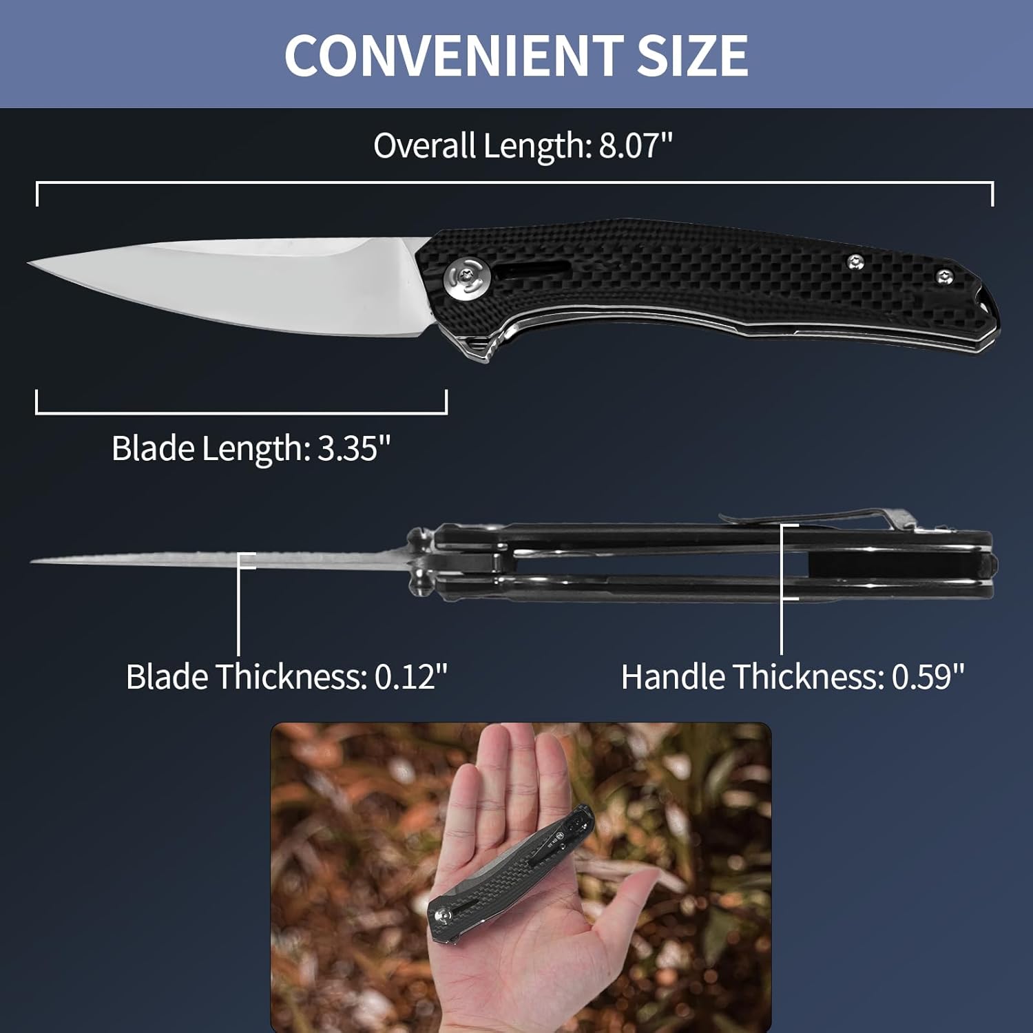 Pocket Folding Knife, D2 Steel Blade, CARBON FIBER Handle, G10, Stonewashed, Small EDC Knife with Pocket Clip for Men & Women, Ultra Sharp & Durable, for Camping, Survival, Hiking, Fishing Knives - Black - YFA096 - Valuable Collection
