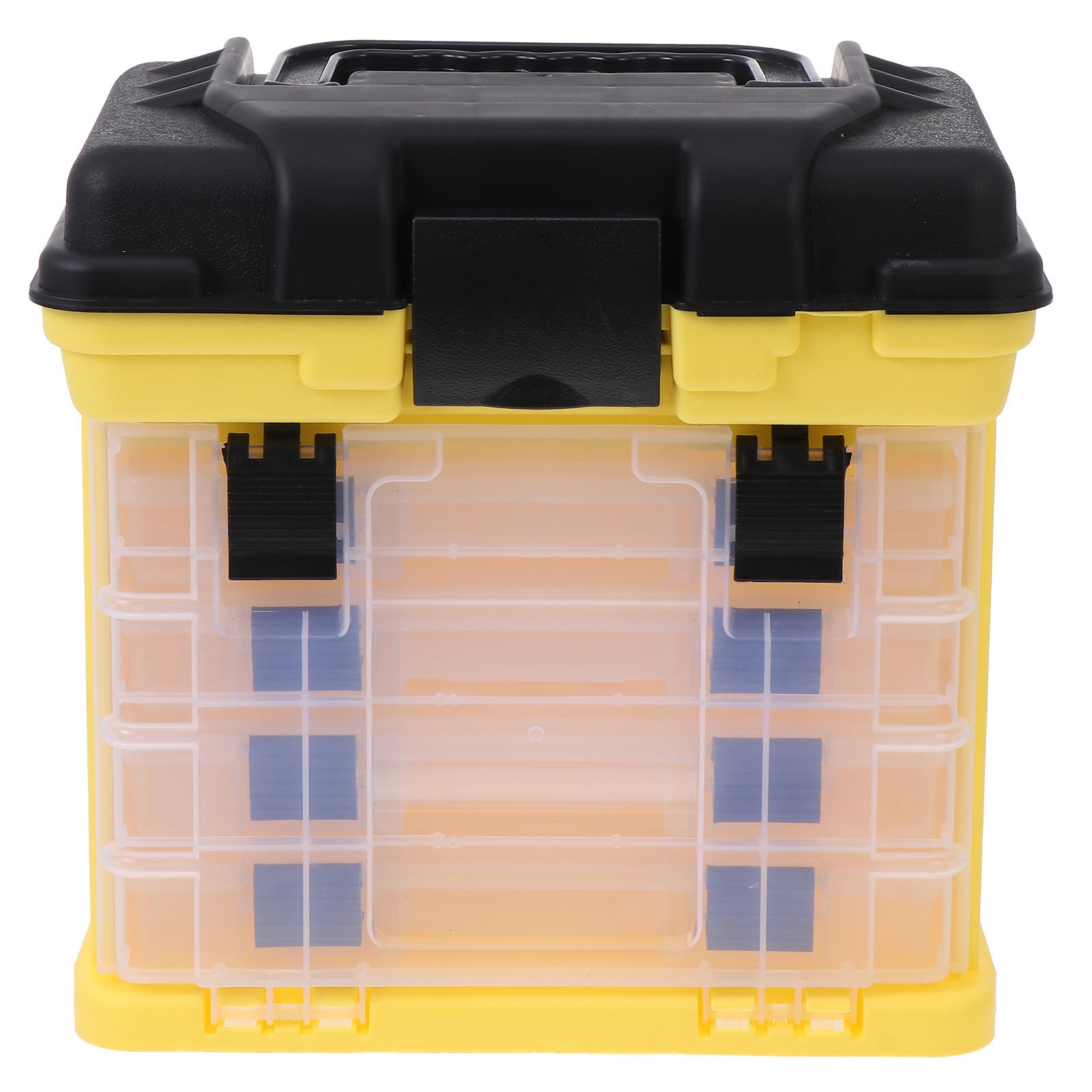 Amosfun Caja de Aparejos de Pesca de 4 Capas, Gran Capacidad, PP Abs | Amarillo, para Señuelos y Accesorios, Fácil de Llevar, Resistente al Desgaste Caídas