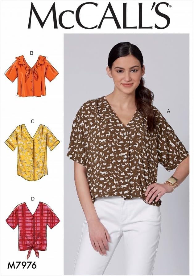 McCalls Sewing Pattern 7976 Tops, Shirts Y (XSM-SML-MED)