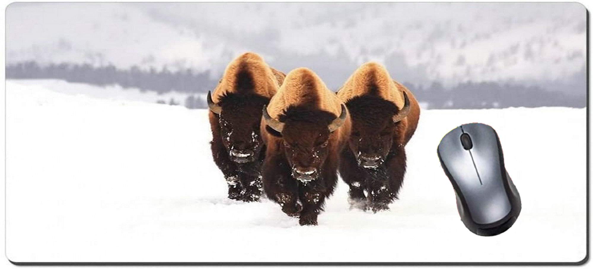 XXL Professional Large Mouse Pad,Three Bison Buffalo Animal Picture Game Office Large Mouse Pad
