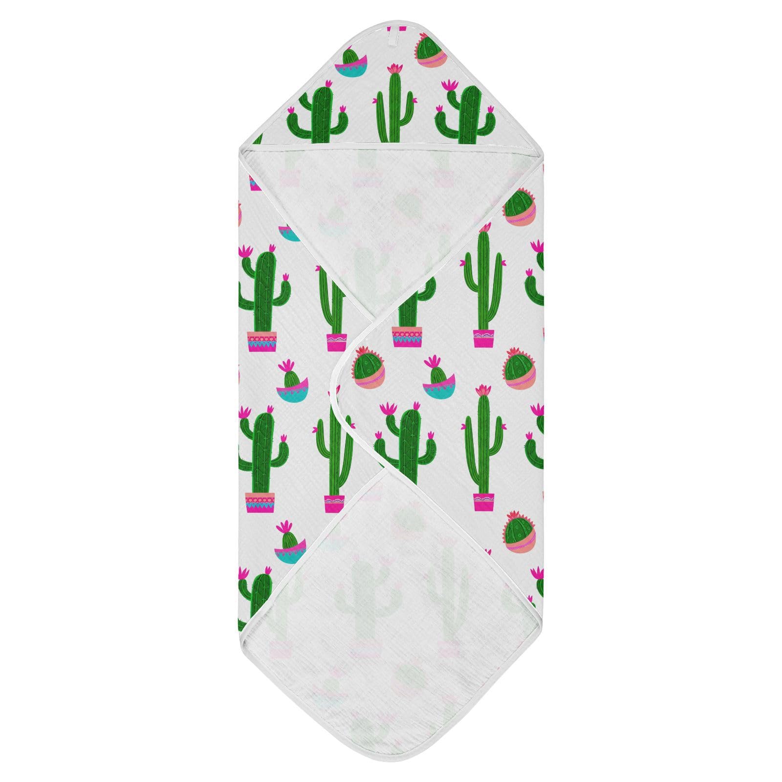 Msyxl Festive Cacti Hooded Towel - Ultra Soft & Absorbent Muslin Cotton Bath Towel for Babies, Toddlers, Newborn - Boys & Girls Essential 30
