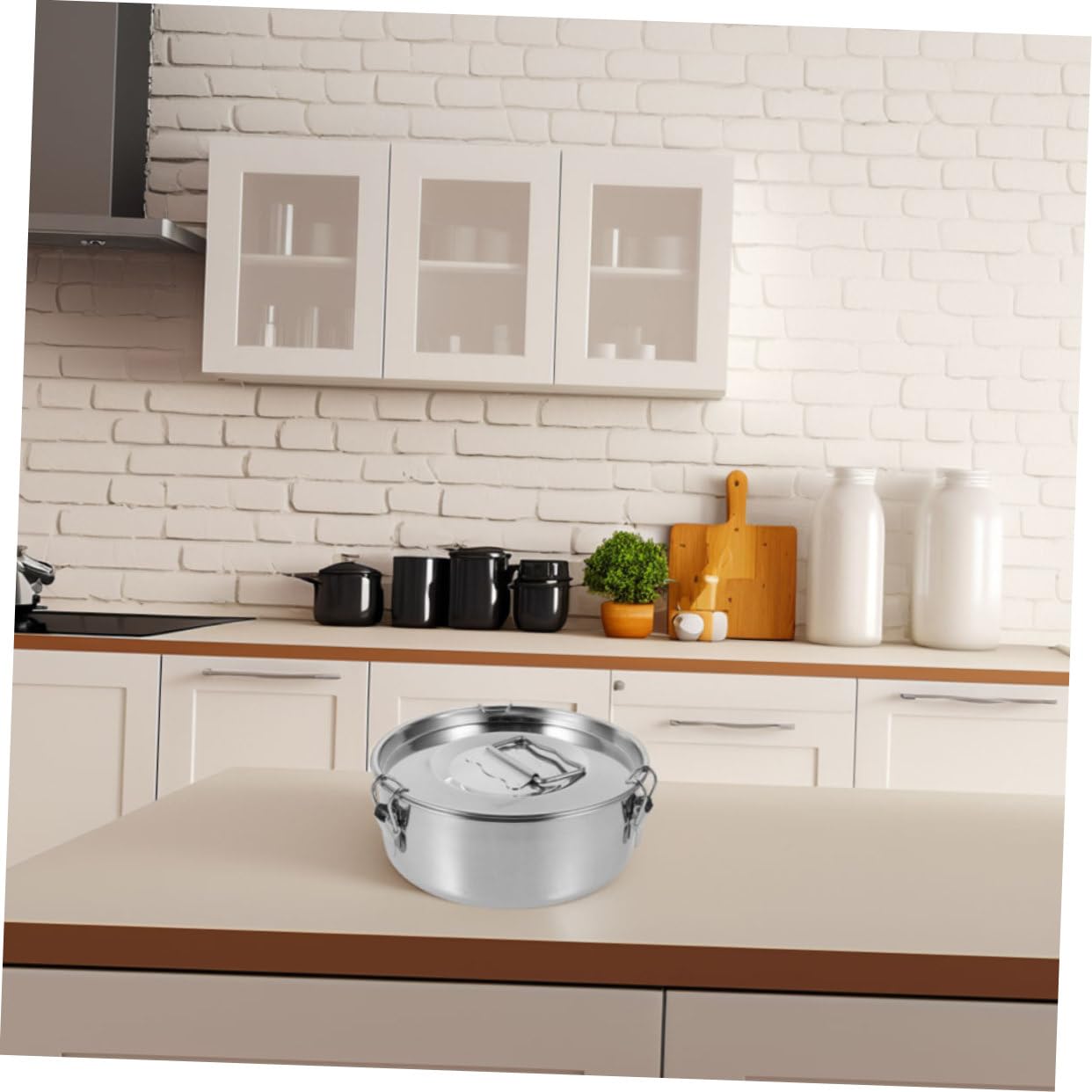 Yardwe Molde para Flan de Acero Inoxidable con Diseño Bloqueable y Uso Versátil, Molde para Hornear con Tapa Adecuado para Hacer Flanes y Pasteles al Vapor