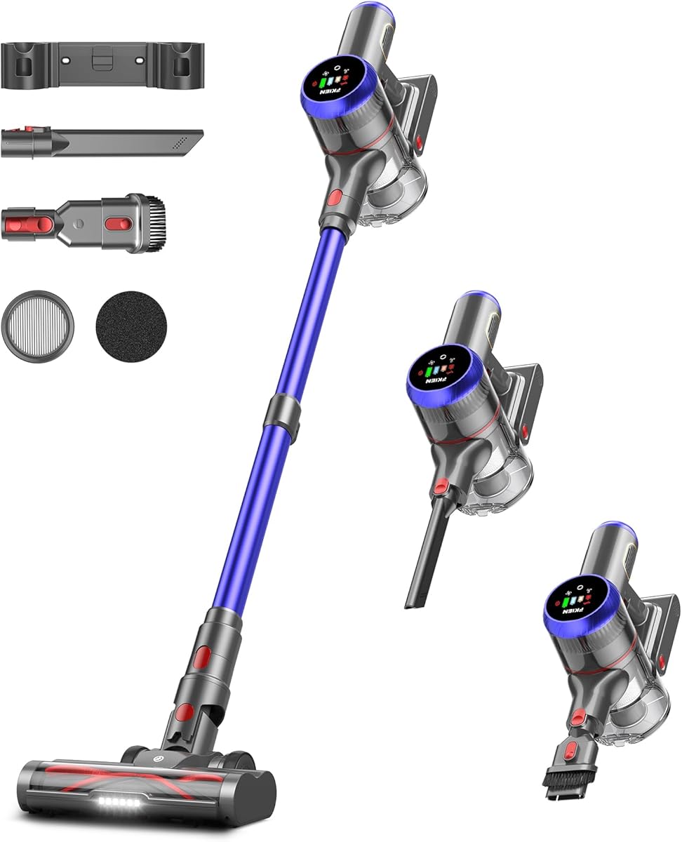 Cordless Vacuum Cleaner, 550W 45kPa 65Mins Vacuum Cleaners for Home with LED Display, Self-Standing Stick Vacuum with Anti-Tangle Brush, Rechargeable Vacuum Cordless for Pet Hair/Carpet/Floor