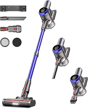 Cordless Vacuum Cleaner, 550W 45kPa 65Mins Vacuum Cleaners for Home with LED Display, Self-Standing Stick Vacuum with Anti-Tangle Brush, Rechargeable Vacuum Cordless for Pet Hair/Carpet/Floor