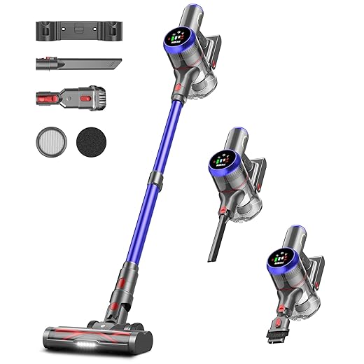 Cordless Vacuum Cleaner, 550W 45kPa 65Mins Vacuum Cleaners for Home with LED Display, Self-Standing Stick Vacuum with Anti-Tangle Brush, Rechargeable Vacuum Cordless for Pet Hair/Carpet/Floor
