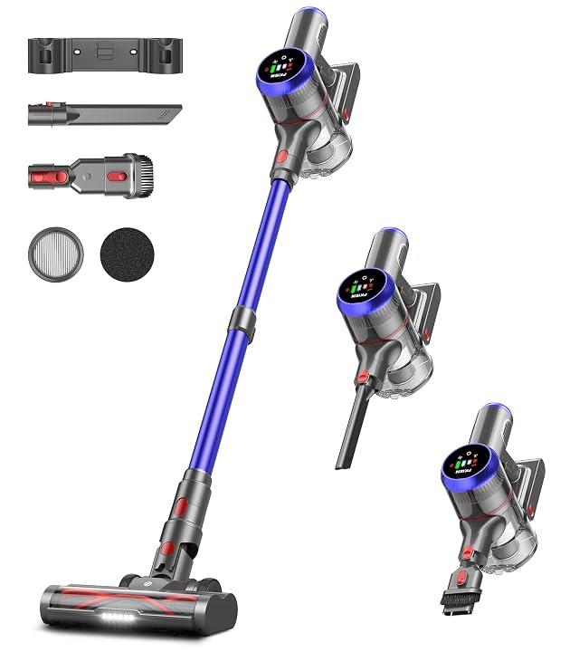 Cordless Vacuum Cleaner 550W 45kPa 65Mins Vacuum Cleaners for Home with LED Display Self-Standing Stick Vacuum with Anti-Tangle