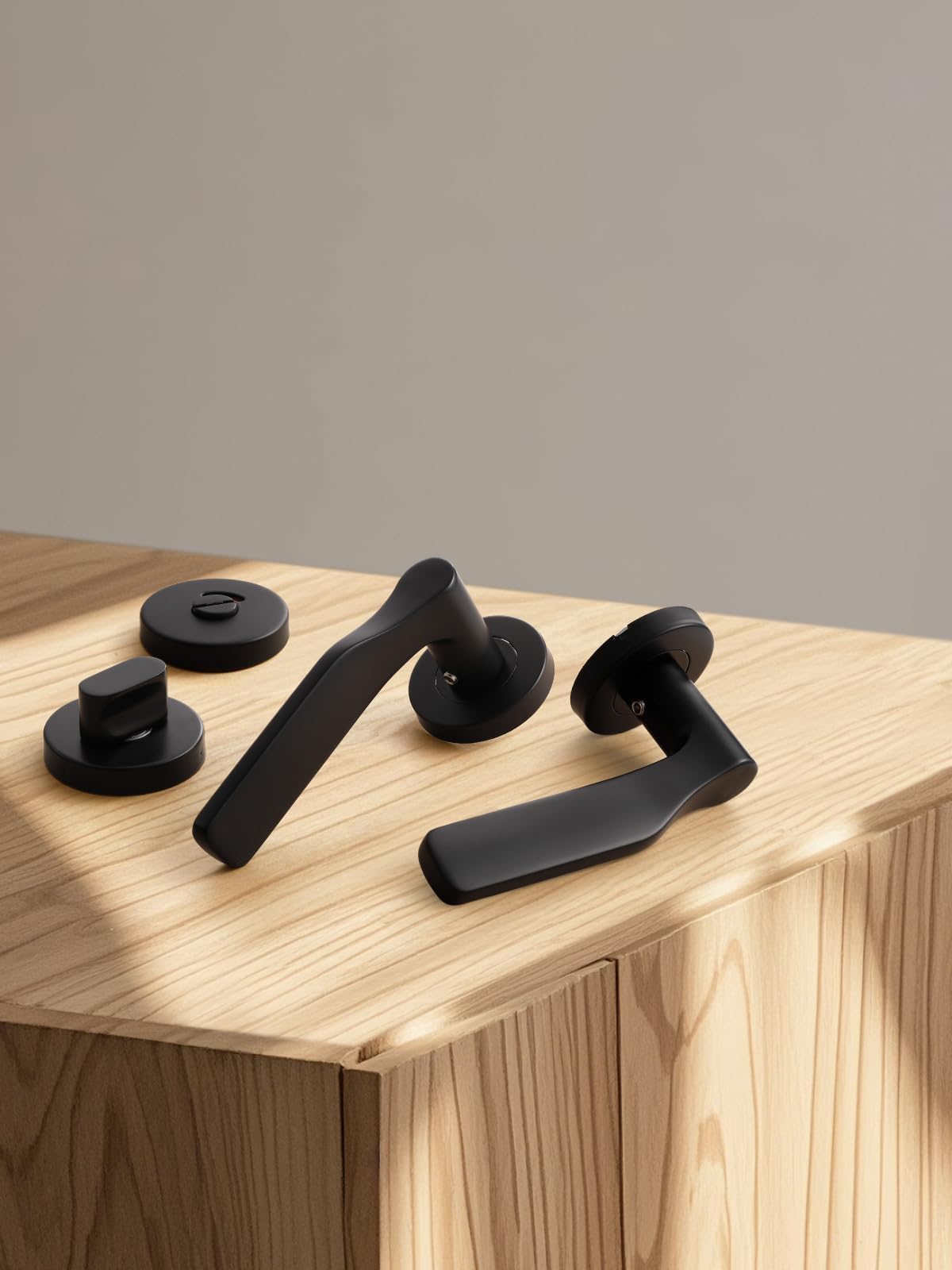 SORWDUERM Black Door Handle Set, Matte Brushed Stainless Steel, L Shape Round Rosette PZ Profile Cylinder for Front & Interior Doors - Image 2