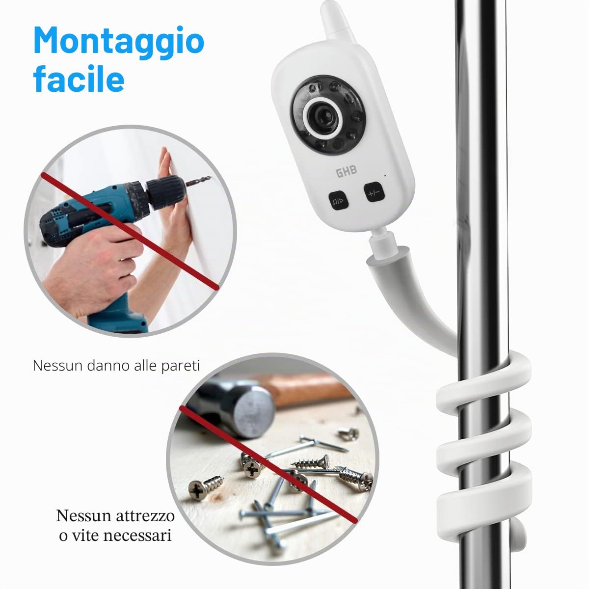 HOLACA Supporto Flessibile Compatibile con GHB UU24 Babyphone Fotocamera Video Baby Monitor 2,4 GHz, Supporto per Babyphone GHB Fotocamera Babyphone 5 Pollici 720 HD Modello 2023