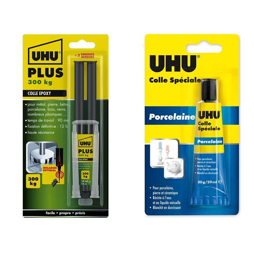UHU Pack Colle Epoxy Power pour réparer la vaisselle et les objets cassés
