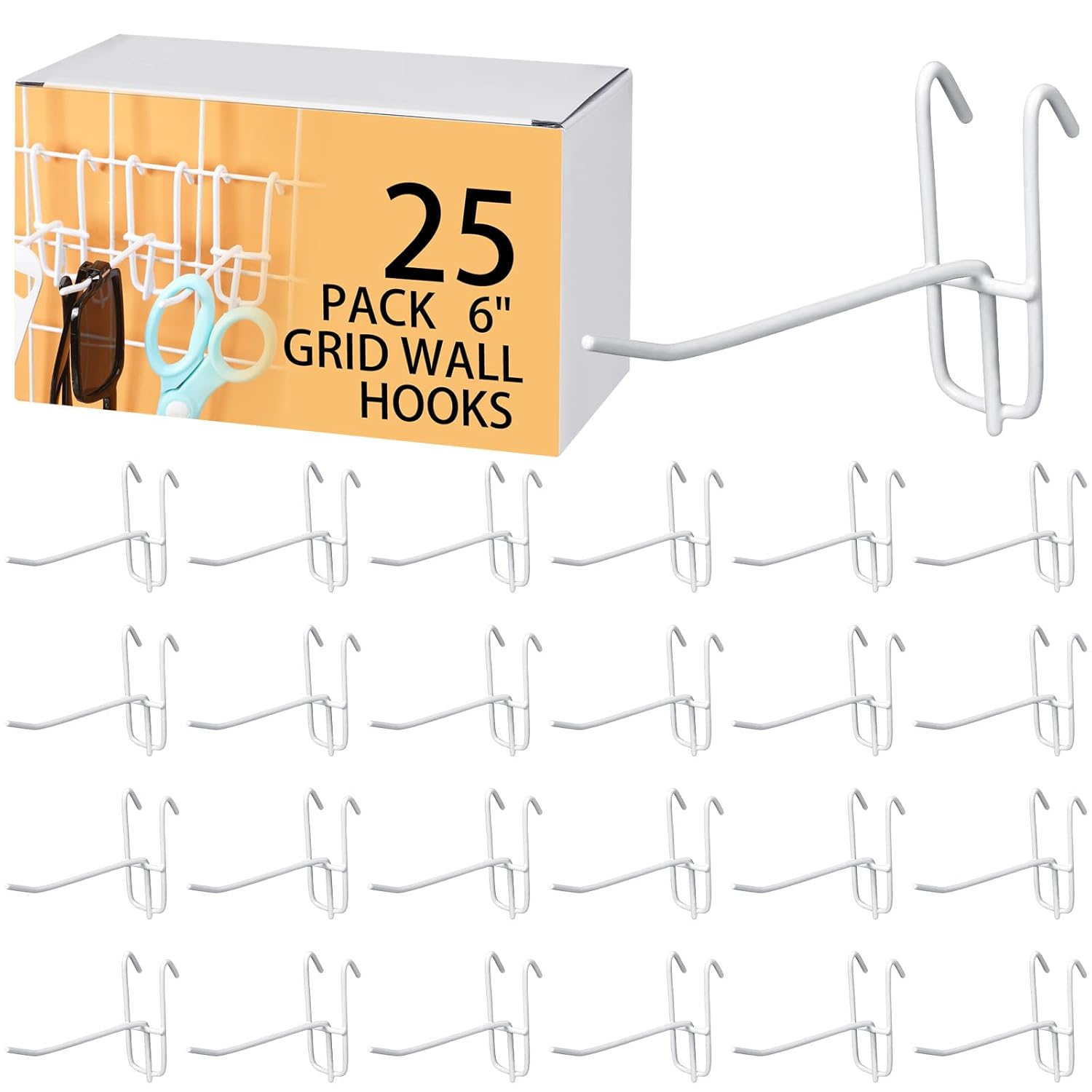 Moxweyeni 6 Inch Grid Wall Hooks 25 Pcs Gridwall Panel Hooks Store Garage Wall Mount Organizers Storage Grid Display Hangers for Retail, Craft Show, Home Setup, Customized Display(White) White 6 Inch