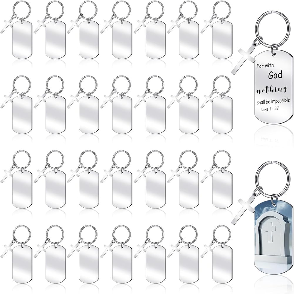 CTRLZS 30 Pcs Engravable Metal Keychain Blanks Metal Stamping Blanks for Engraving Stainless Steel Blank Key Ring Tag with Hole Easy Install