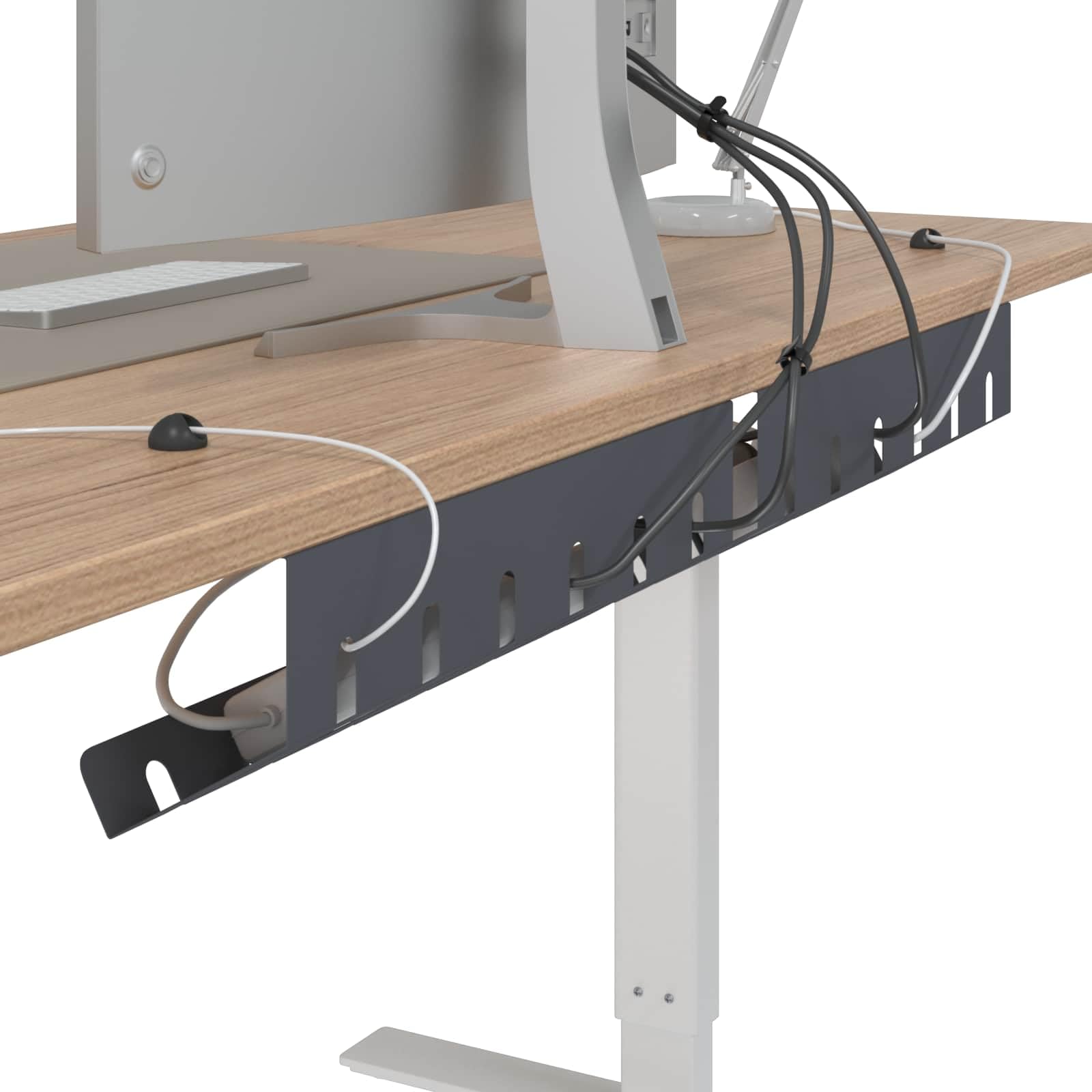 Kabelmanagement unter dem Schreibtisch 2er Set, Kabelkanal aus Stahl für Büro, Kabelhalterung Kabelführung Anthrazit, 44x11,5x13,5 cm