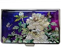 Vista 23 de Tarjetero negro de nácar para tarjetas de visita con bolsillo con bloqueo RFID, tarjeta de identificación de crédito, tarjetero de metal de acero