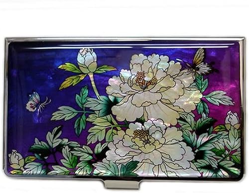 Miniatura 21 de Tarjetero negro de nácar para tarjetas de visita con bolsillo con bloqueo RFID, tarjeta de identificación de crédito, tarjetero de metal de acero