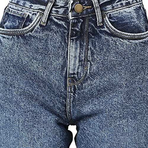 Image of Blue Dark wash 5-Pocket high-Rise Mom Fit Jeans, Clean Look, has a Button and Zip Closure,Non Stretchable and Waistband with Belt Loops