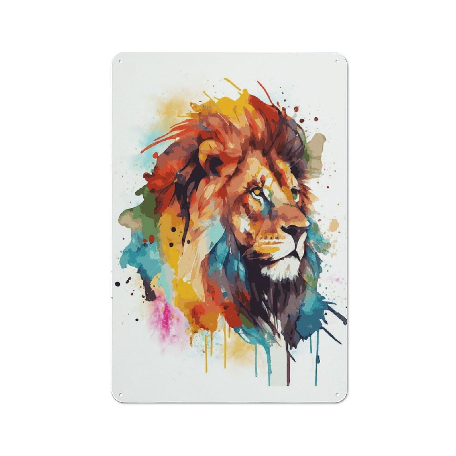 Junmoney Style Clean Industrial Colorful Lion Portrait Industrial Metal Sign 30X20cm, Studio Wall Art For Loft, Studio, Office Or Creative Room