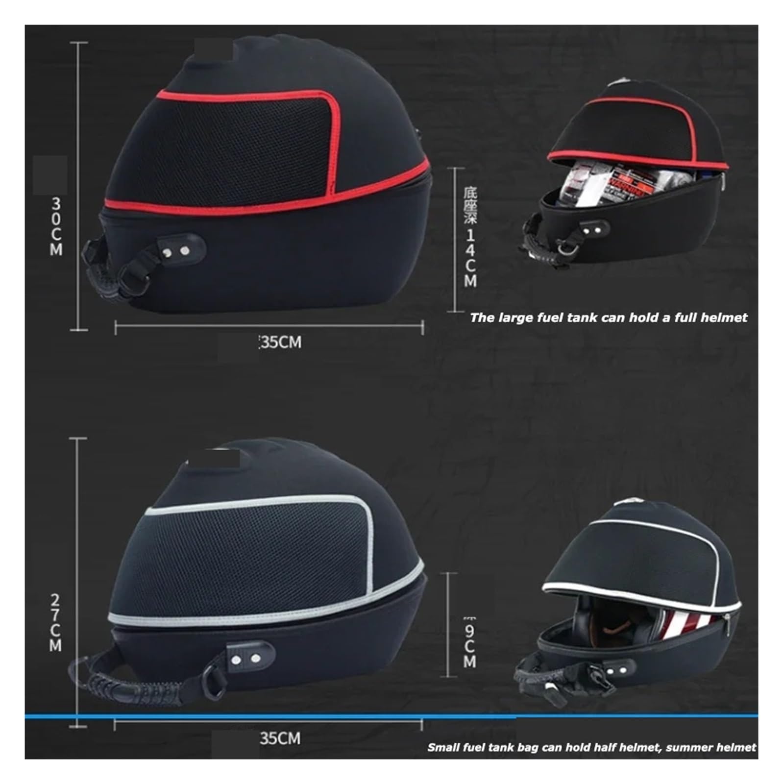 Top Case Motos Bolsas De Equipaje Viaje para Motocicleta Casco Bolsa Gran Capacidad para Montar A Prueba Agua Bolsa De Moto(Black-Grey Line-L)