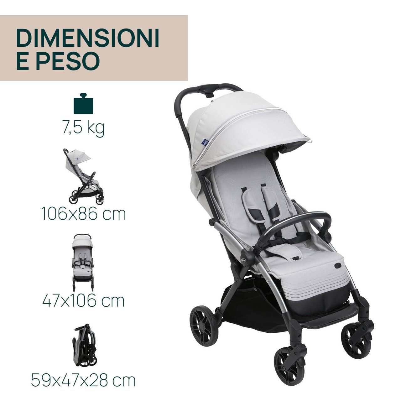 Chicco Silla de Paseo Goody XPlus, Cochechito de 0-4 años(22 kg),cierre con una sola mano,se pliega con un solo movimiento,compacto,ruedas grandes,capota extensible,respaldo ajustable en 4 posiciones