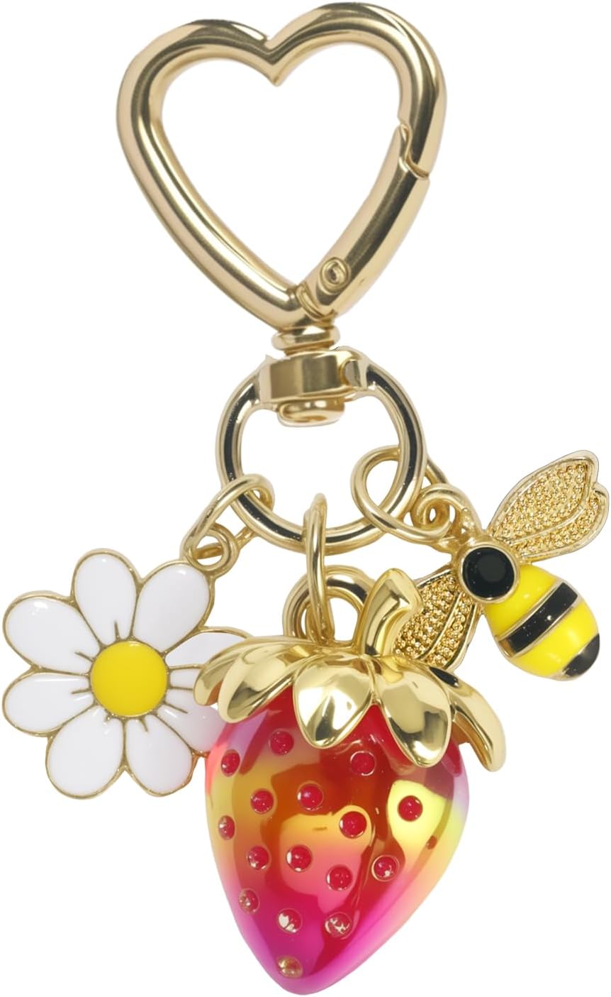 SIGZKK Cute Cherry Strawberry bag charms keychain purse accessories charm for women handbags Kawaii Flower Car Key Chain