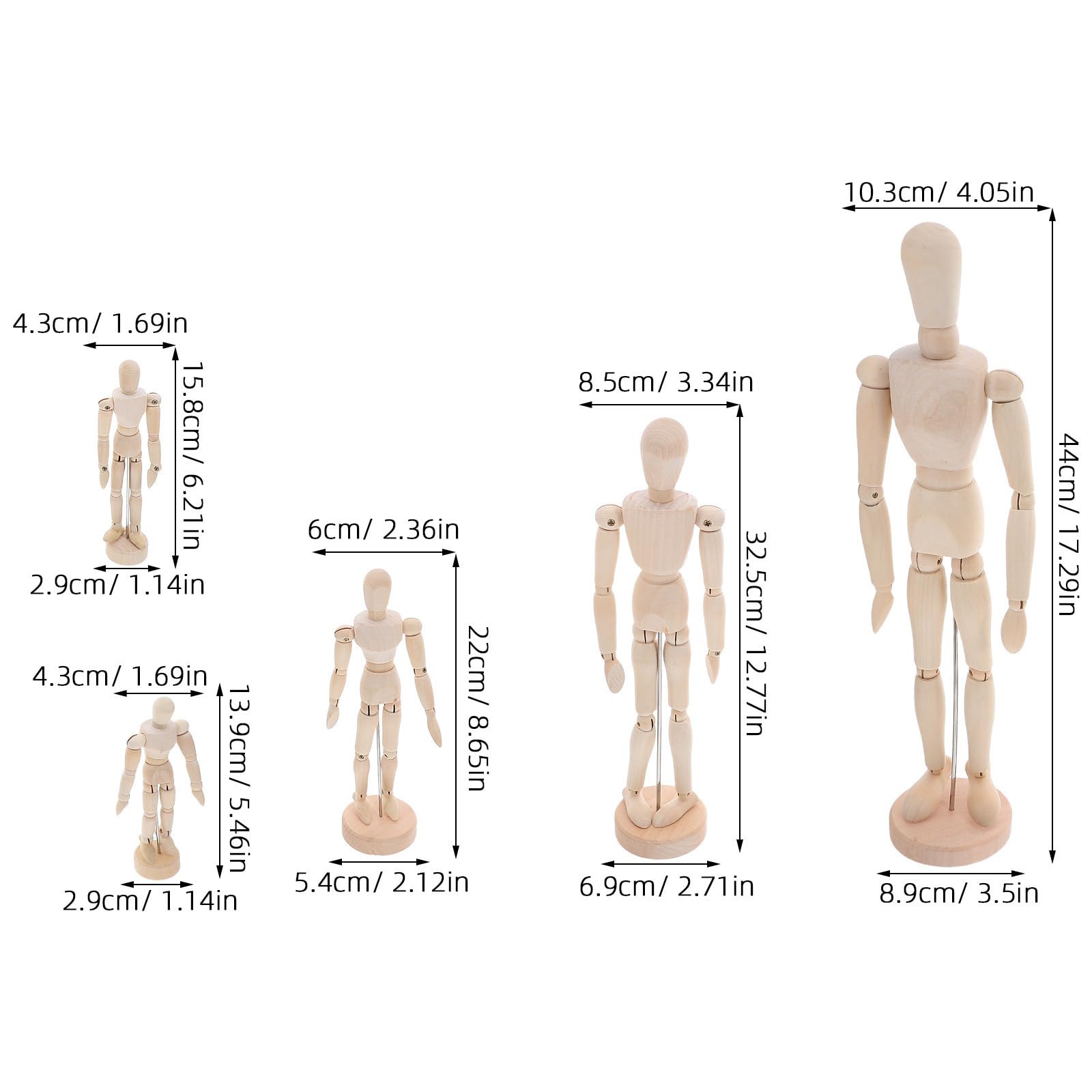 5 Pièces Mannequin Articulé en Bois avec Articulation Précise et Design Détaillé, Modèle du Corps Humain Ajustable pour Apprentissage Artistique et Décoration Intérieure