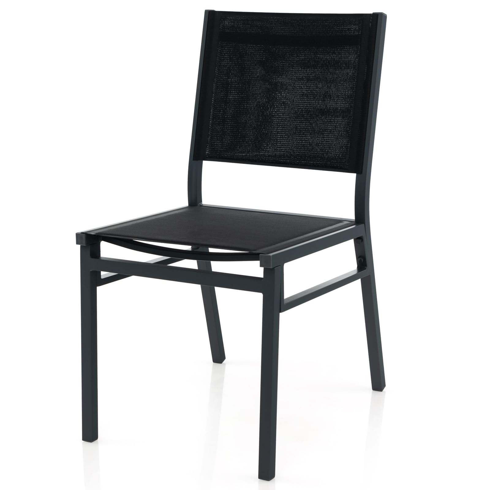 GiantexUK Garden Dining Chairs Set of 1/2, Aluminum Frame Patio Chairs with Curved Backrest & Fabric Seat, Portable Armless Camping Chairs for Deck Backyard Balcony Porch Poolside (1)