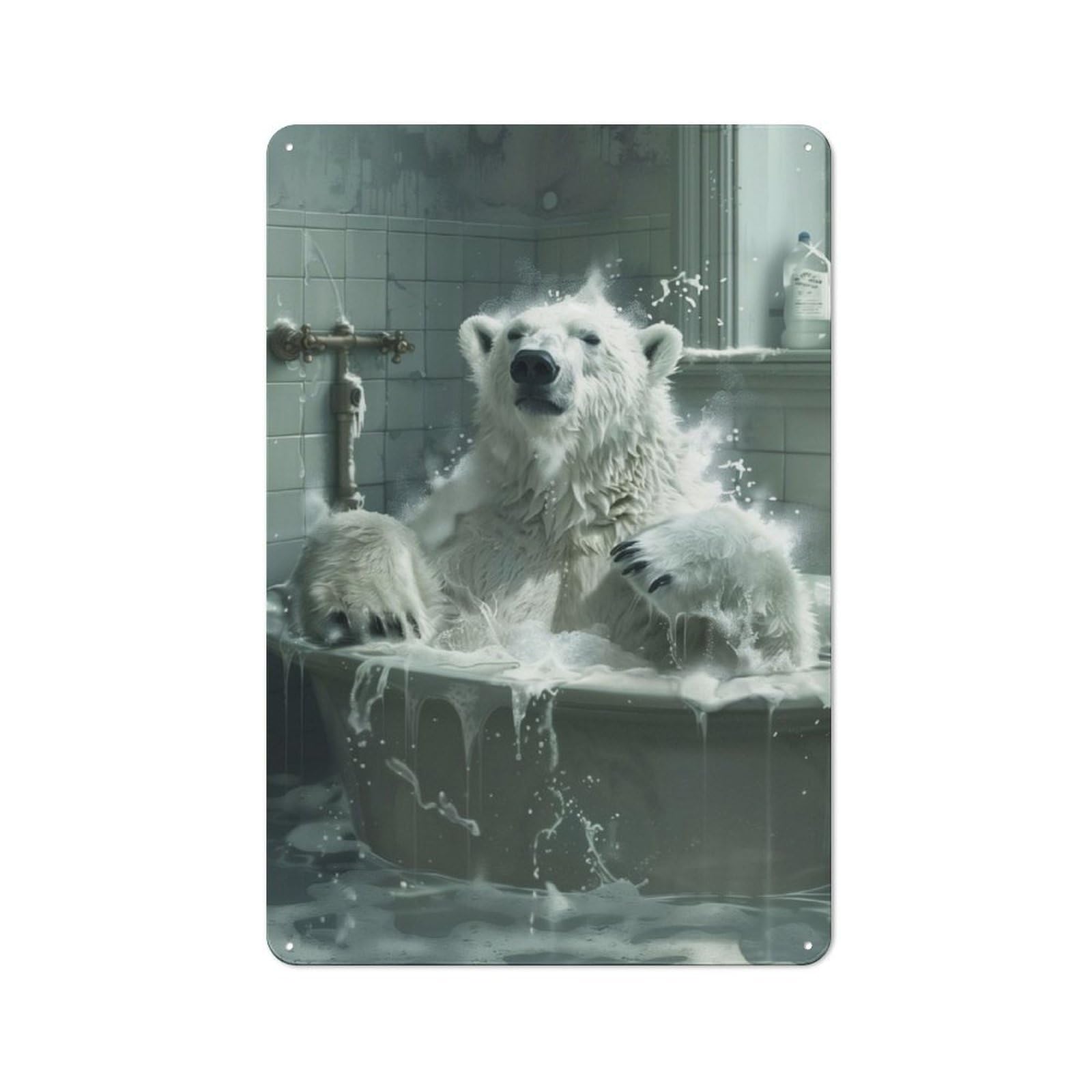 Junmoney White Polar Bear Bathtub Rustic Metal Sign With Design 30X20cm, Farmhouse Farmhouse Wall Decor For Dining Room, Cafe, Entryway Or Family Room