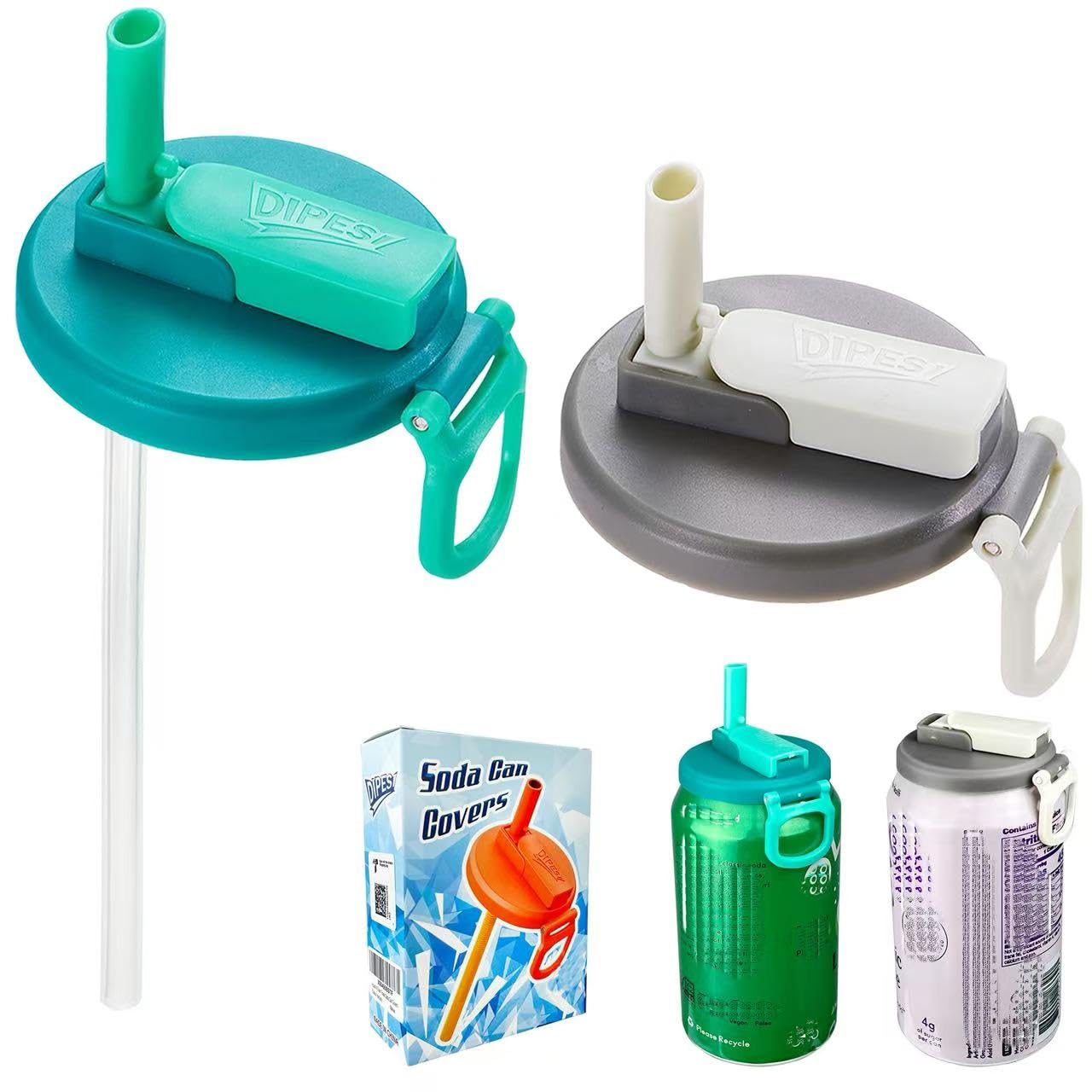 DIPESI 2 Color Soda Can Lids with Straw- Set of 2, Reusable pop can lids for Canned,BPA-Free Can Covers for Soda, Leak-Proof Design(Color_2) style-7