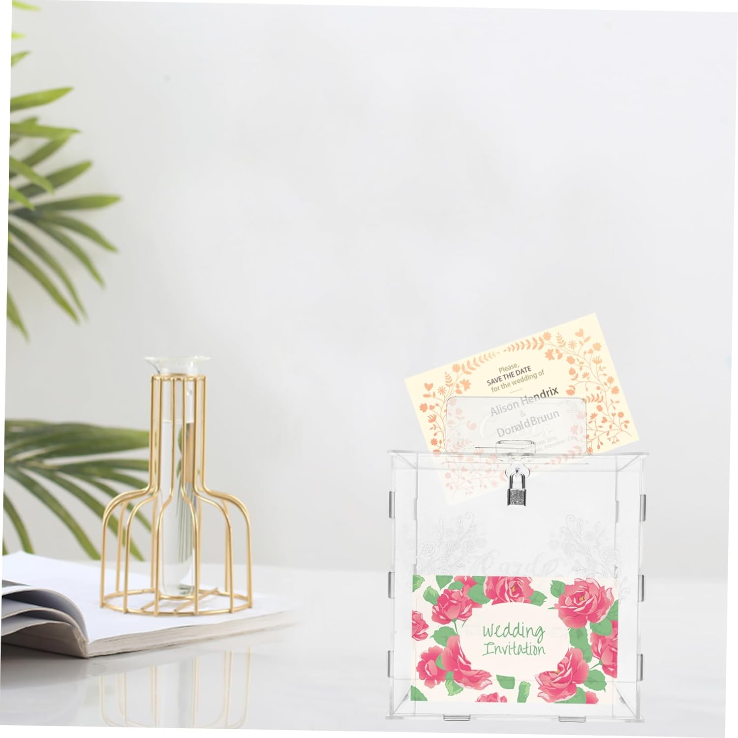 MAGICLULU Stylish Acrylic Card Storage Box Lock Wedding Envelope Holder Small Decorative Box for Cards Money