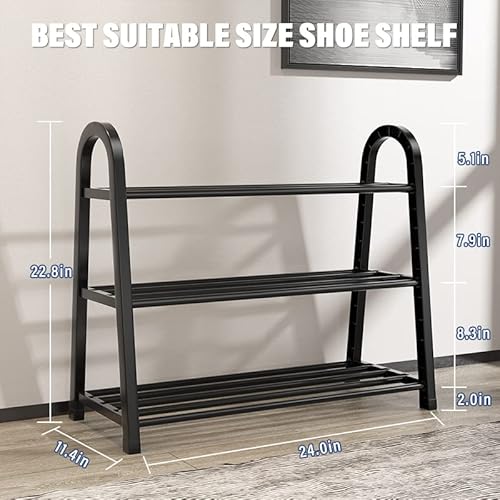 Wuliwuli 3-Tier Shoe Rack Stackable Metal Storage Organizer Multifunctional Free Standing Shoe Shelf For Entryway, Bathroom, Balcony, Kitchen, Fits Boots, High Heels, Slippers, Black #TOP4